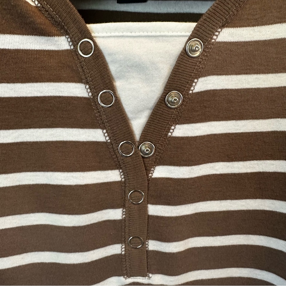 Karen Scott Sport Woman's Cotton White & Tan Striped With Hood Size‎  M - Picture 6 of 11